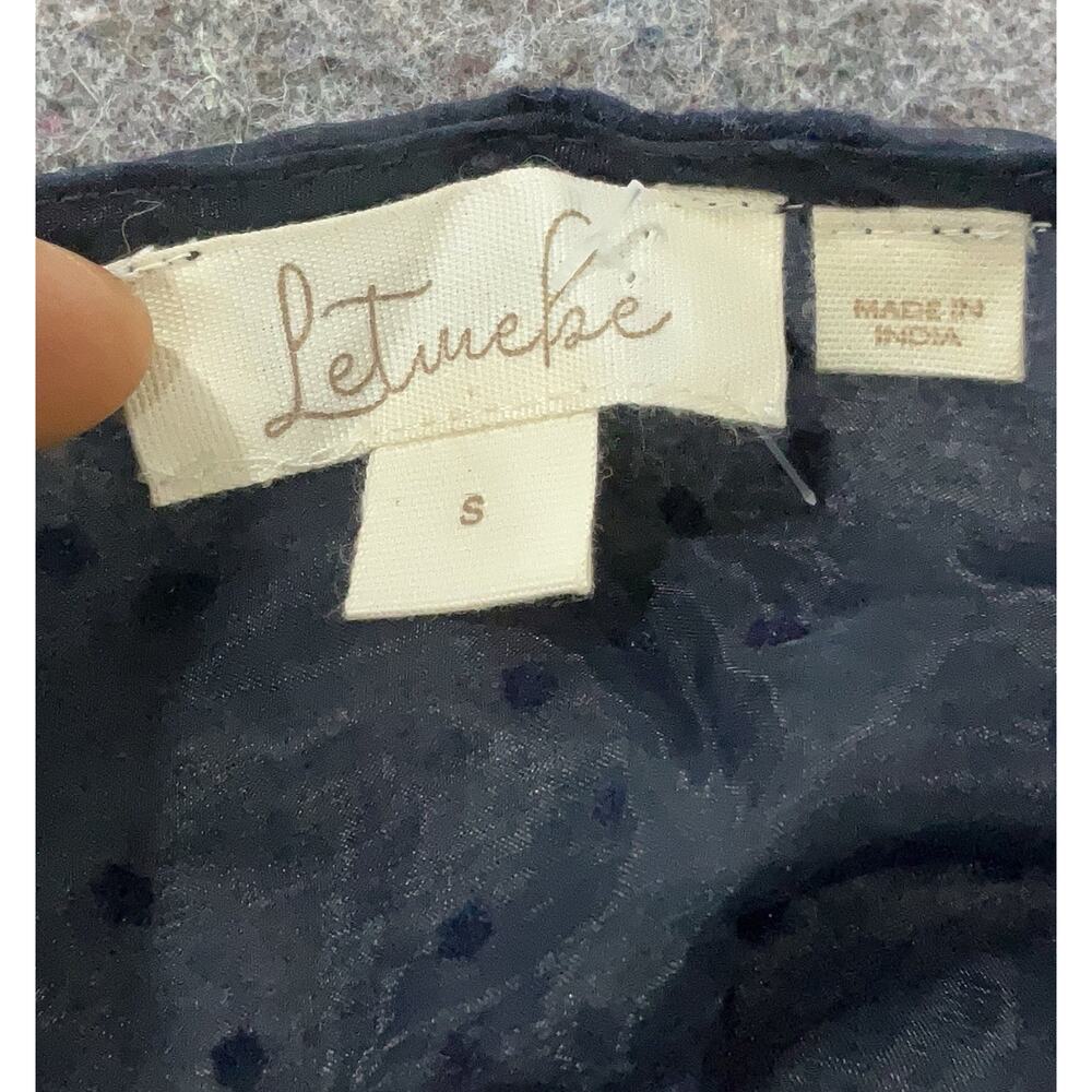 Anthropologie Let Me Be Sheer Navy Blue Velvet Star Pattern Puff Sleeve Blouse S - Picture 5 of 5